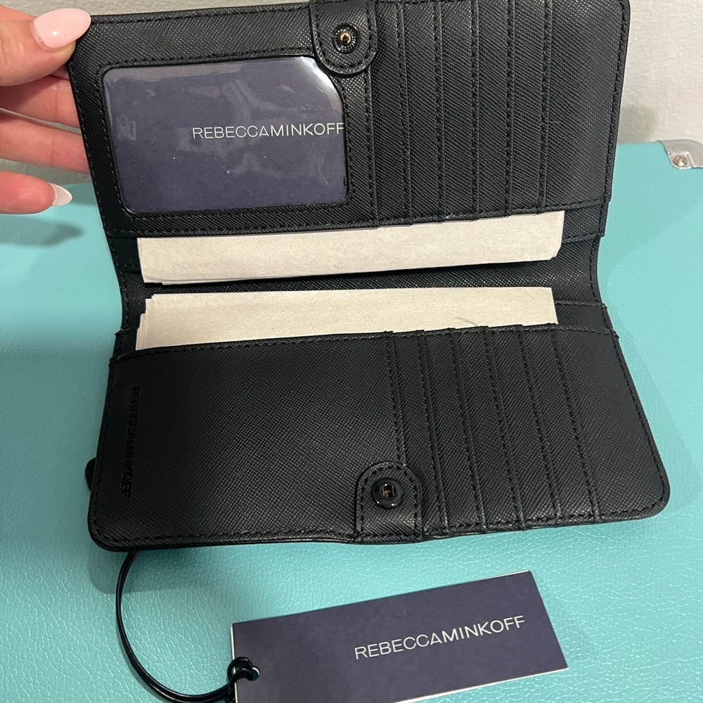 Rebecca Minkoff Sophie Snap Black Studded Bi- Fold Wallet - Picture 3 of 7